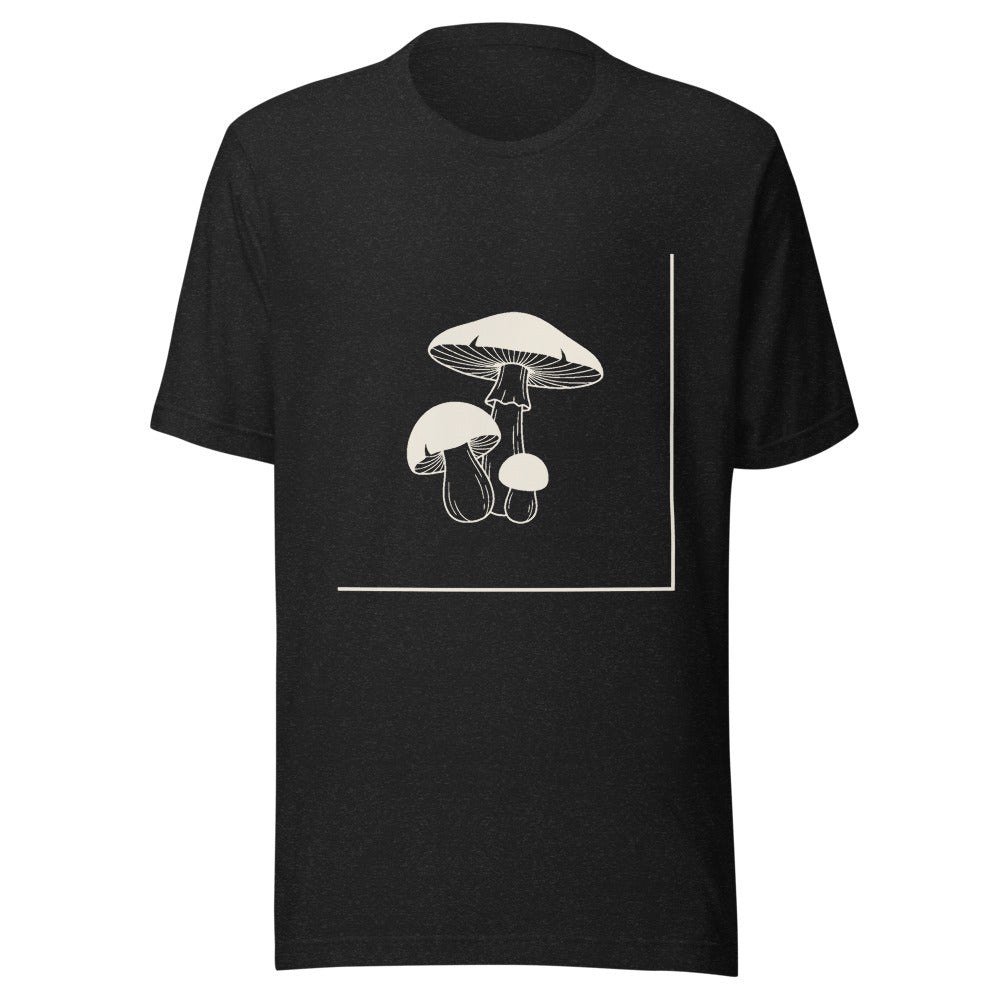Mushroom Line Trio Graphic T-Shirt, front, black with cream print