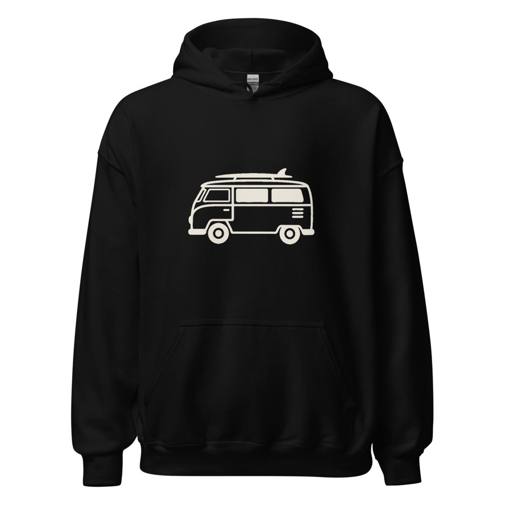 VW Bus Line Art Pullover Hoodie, Men's, front, black with cream print