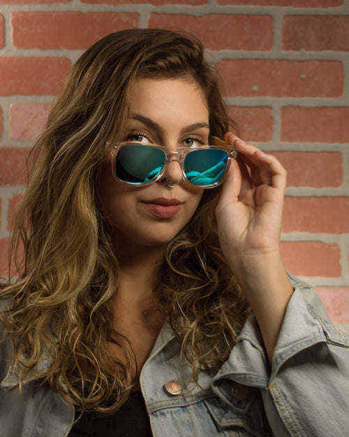 Malibu Polarized Bamboo Sunglasses worn by a customer model