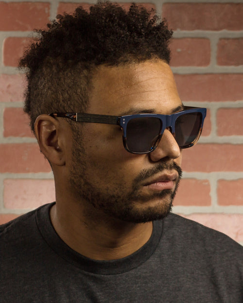 Anza Borrego Polarized Walnut Wood Sunglasses worn by a customer model