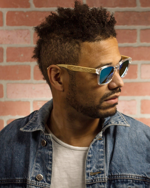 Malibu Polarized Bamboo Sunglasses worn by a customer model